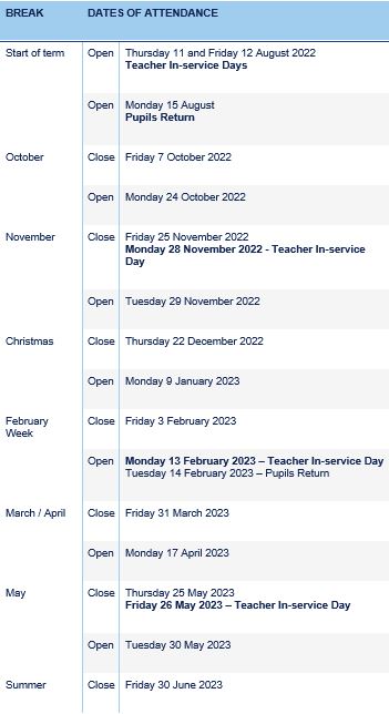 School Holidays – Park Primary School and ELCC